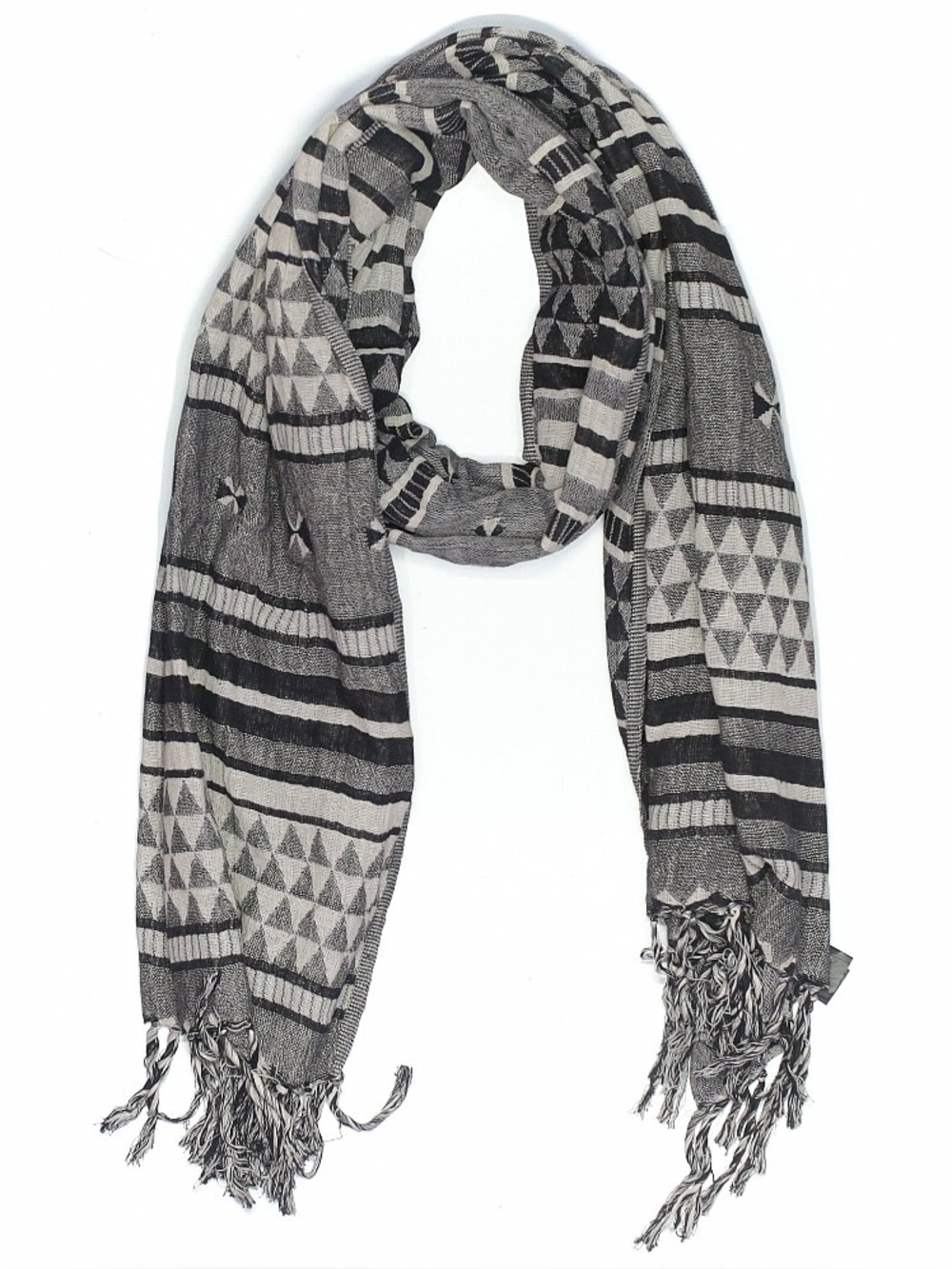 Zara Accessories - 100% cotton Black and Cream large Geometric Fringe wrap Scarf